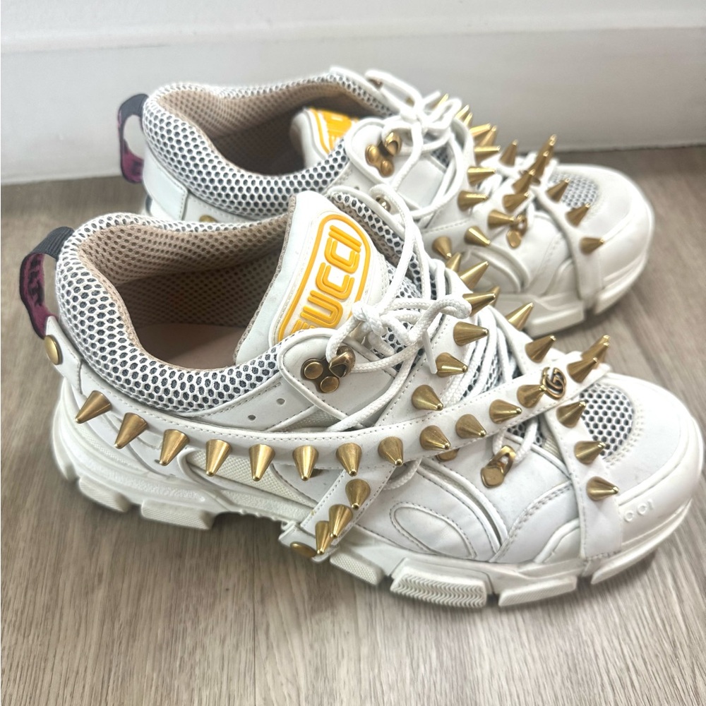 Gucci White and Gold Sneakers with Bold Design